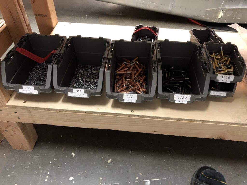 Rivets and Clecos organized and labelled